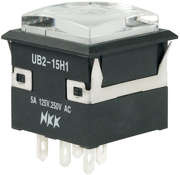 NKK Switches-UB215KKW015D-1JB Switch Push Button Switch Push Button ON (ON) SPDT Square Button 5A 250VAC 30VDC Momentary Panel Mount Solder Lug