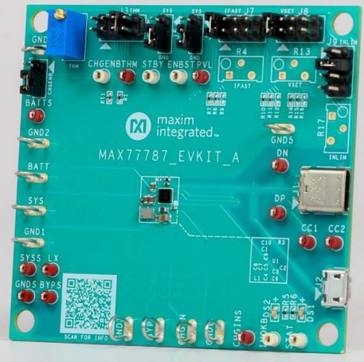 Analog Devices-MAX77787HEVKIT# Power Management Development Boards and Kits MAX77787HEWX+ Battery Management 5.1V Output Evaluation Kit