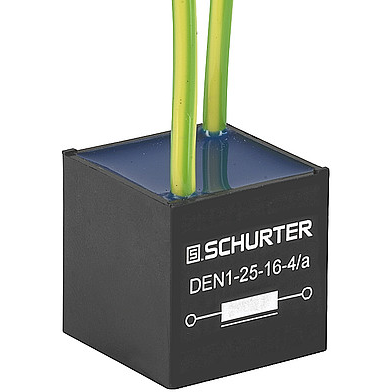 SCHURTER-DEN-25-0001 Inductor de plomo Earth Line Choke 4000uH 16A 0.027Ohm DCR Wire Lead Box