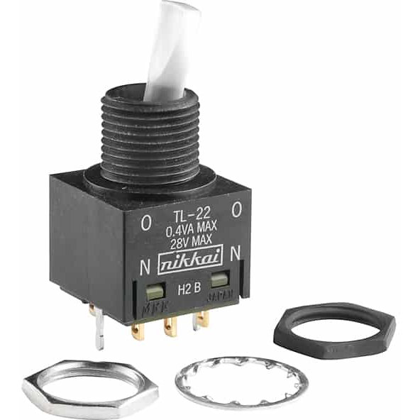 NKK Switches-TL22SNAG016G Switch Toggle TL22SNAG016G NKK Switch Toggle ON None DPDT Lighted Lever Solder Lug 0.1A 0.4VA Panel Mount with Threads - Arrow.com