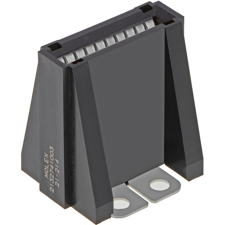 Molex-2132741003 Connector Power PowerPlane Bus Bar Assembly, Vertical Mount, Dual Hole, Closed Side Walls, Silver (Ag) Plated