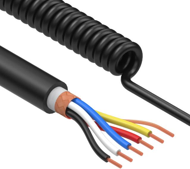Tensility International-31-00070 Kabel, Mehrleiter Coiled Cable Braid Thermoplastic Elastomer 5Conductors 28AWG 4.5mm 300V Black Thermoplastic Polyurethane 2.23m