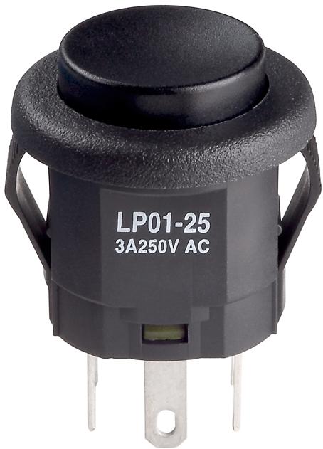 NKK Switches-LP0125CMKW01A Druckknopfschalter Switch Push Button ON (ON) DPDT Round Plunger 3A 250VAC 30VDC Momentary Panel Mount Quick Connect/Solder Lug