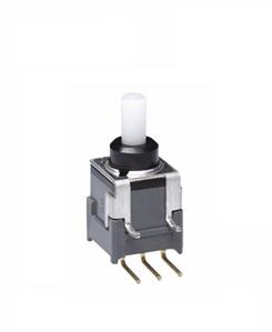NKK Switches-BB16AH Botón pulsador Switch Push Button ON ON SPDT Round Plunger 0.1A 28VAC 28VDC 0.4VA Alternate Thru-Hole PC Pins