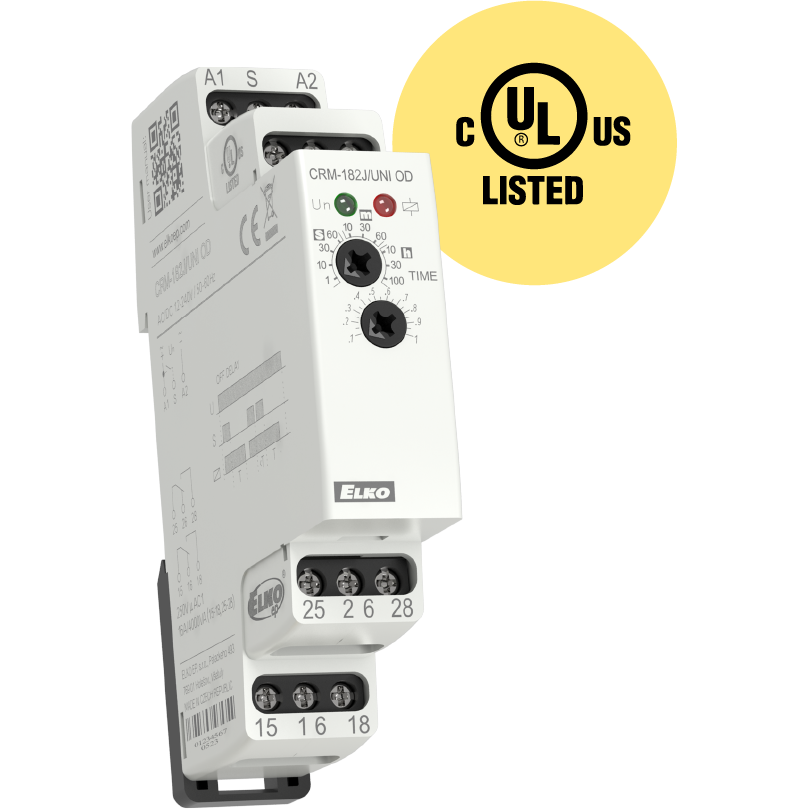 ELKO EP North America-CRM-182J/UNI OD Zeitrelais Time Delay Relay 12 to 240VDC 12 to 240VAC 16A SPDT/SPDT(17.6x64x90)mm DIN Rail