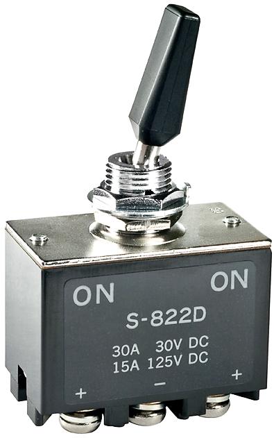 NKK Switches-S822D Kippschalter Switch Toggle ON None ON DPDT Flat Lever Screw Lug 30A 250VDC Panel Mount with Threads