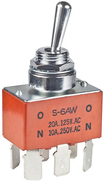 NKK Switches-S6AWF Switch Toggle Switch Toggle ON None ON DPDT Round Lever Quick Conn 20A 250VAC 30VDC Panel Mount with Threads