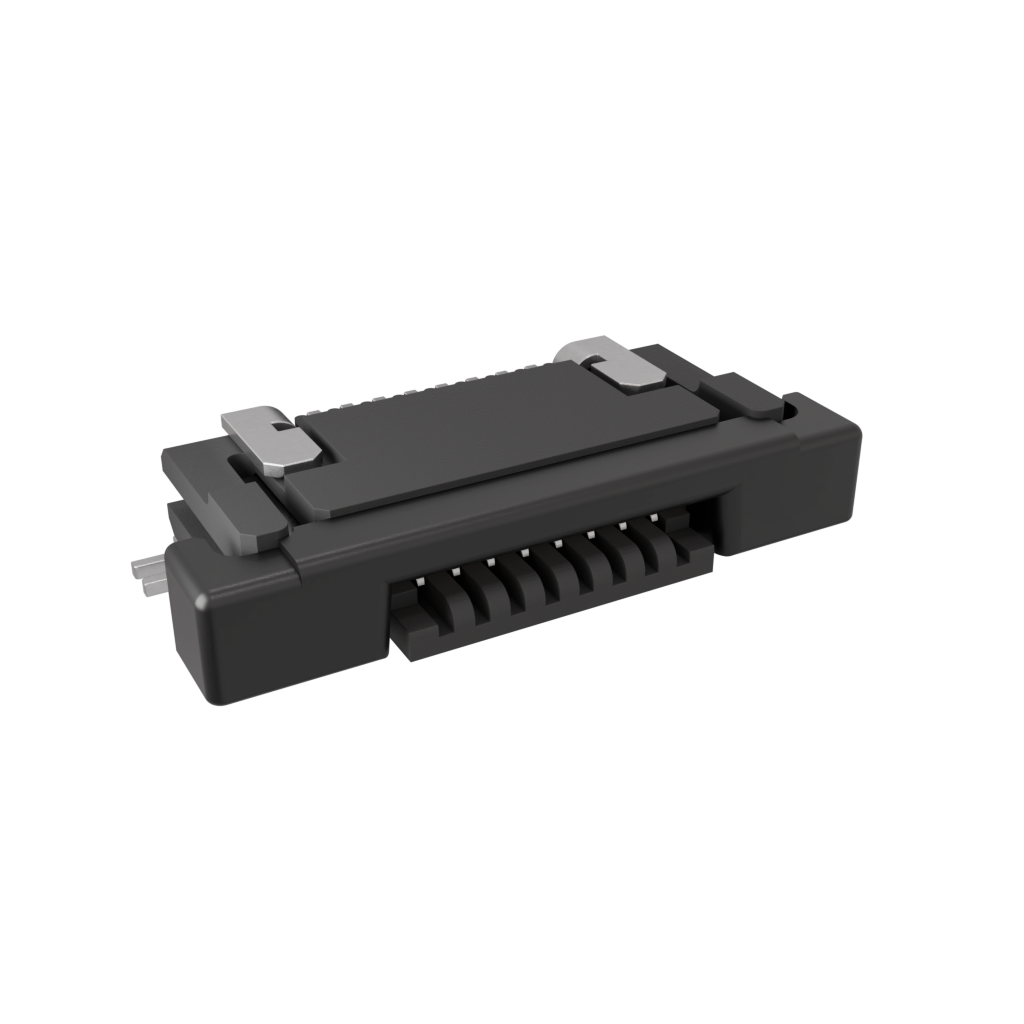 Amphenol Communications Solutions-SFV8R-1STBE1HLF Steckverbinder, FFC-FPC 0.50mm Flex Connector, SFV-R Series, 8 Position, Bottom Side Contact, Side Entry Surface Mount ZIF Connector, Halogen Free, Lead Free, Gold Flash