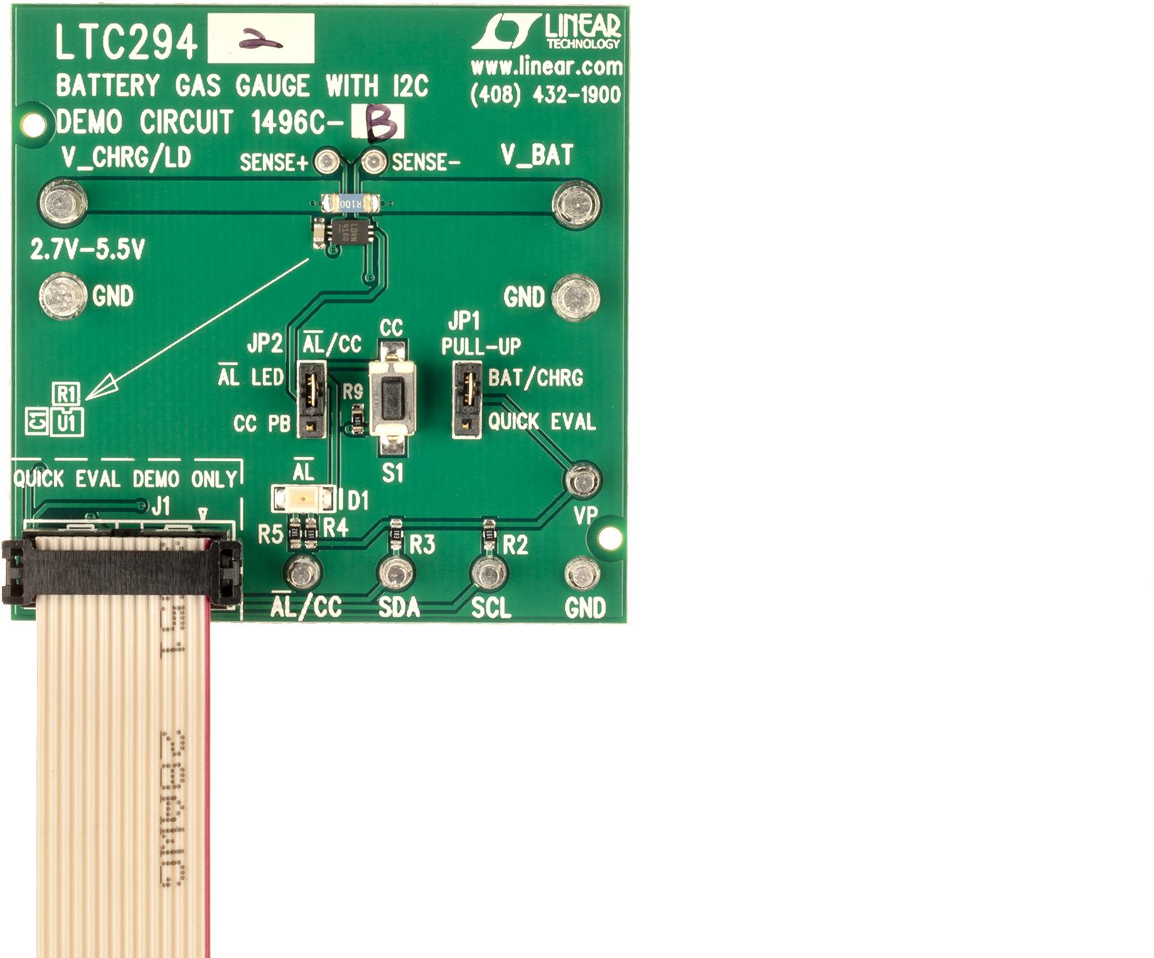 Analog Devices-DC1496C-B Power Management Development Boards and Kits LTC2942 Demo Board, 2.7V to 5.5V Battery Gas Gauge Plus Voltage/Temperature Measurements, with I2C (Requires DC590)