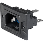 Appliance Inlet , Pin temperature 70 °C , Available in black and white , Screw-on mounting , Front Side