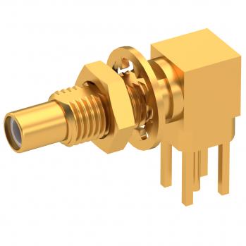 Radiall-7110-1511-000 RF-Steckverbinder Conn SSMC 0Hz to 12.4GHz 50Ohm Solder RA Thru-Hole RCP Gold