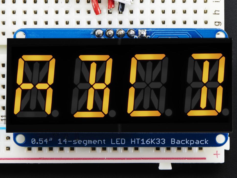 Adafruit Industries-2158 Kit e strumenti di sviluppo Quad Alphanumeric Display - Yellow 0.54" Digits w/ I2C Backpack