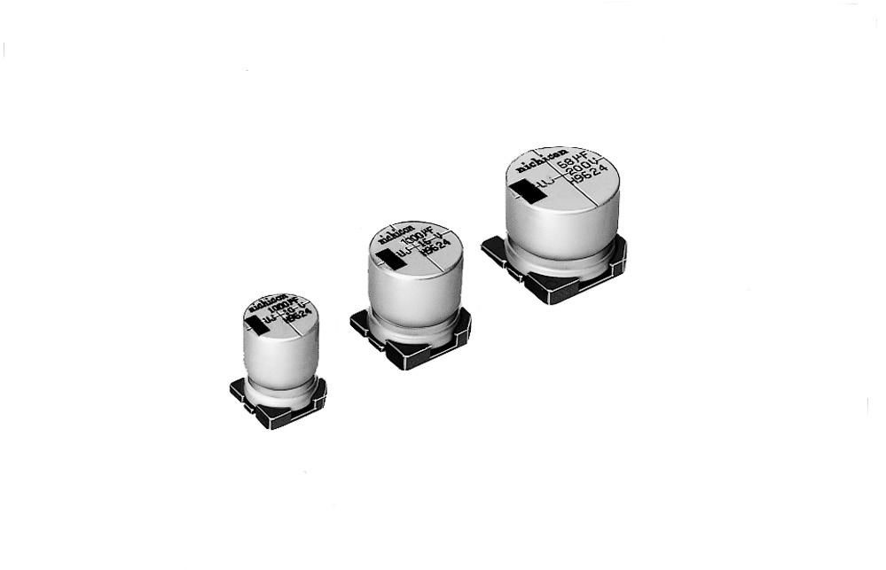 Nichicon-UUJ1H221MNQ1MS Kondensator, Aluminium Cap Aluminum Lytic 220uF 50V 20% (12.5 X 16mm) SMD 0.32A 5000h 105°C T/R Automotive AEC-Q200