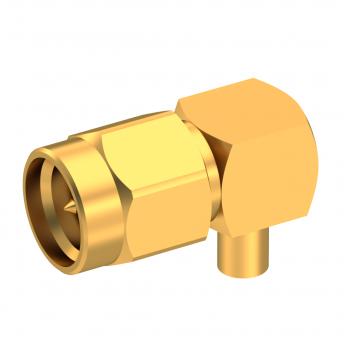Radiall-R125153000 RF-Steckverbinder Conn SMA 0Hz to 12.4GHz 50Ohm Solder RA Cable Mount PL Gold Over Nickel