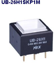 NKK Switches-UB-26H1SKP1M Botón pulsador Switch Push Button ON ON DPDT Square Button 5A 250VAC 30VDC Lock Thru-Hole PC Pins