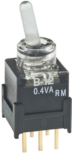 NKK Switches-B12JJPCF Interruptor de palanca Switch Toggle ON None ON SPDT Lighted Lever PC Pins 0.1A 28VAC 28VDC 0.4VA PC Mount
