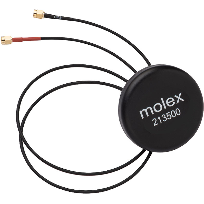 Molex-2135000500 | LTE/GPS 2-in-1 External Antennas Antenne 2-in-1 LTE/GPS External Antenna, 75.00mm Diameter, 500.00mm Cables with SMA Male Connectors
