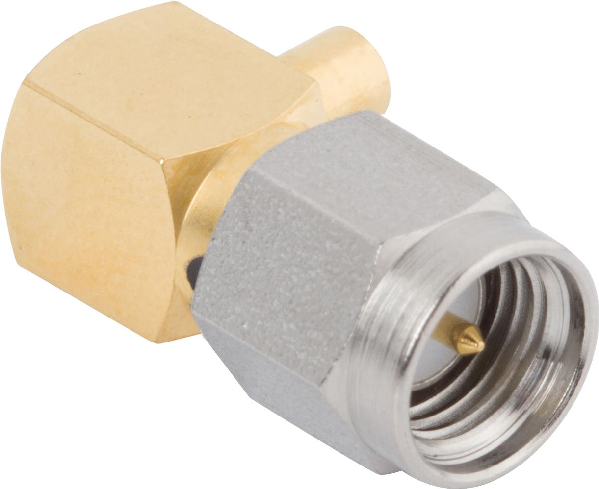 Amphenol SV Microwave-M39012/56-3109 Connector RF Conn SMA 0Hz to 12.4GHz 50Ohm Crimp RA Cable Mount M Gold Over Nickel Bag
