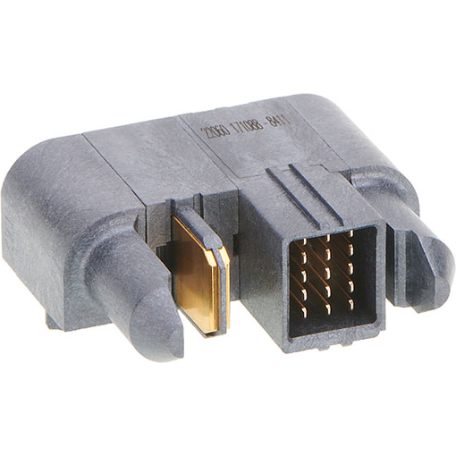 Molex-1710888411 Steckverbinderleisten und Leiterplattenbuchsen EXTreme Ten60Power Right-Angle Plug with Guides, 1 Split Power Circuit, 15 Signal Circuits, Press Fit Tail