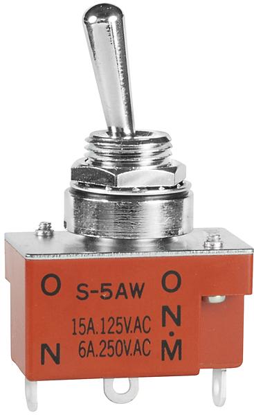 NKK Switches-S5AW Switch Toggle Switch Toggle ON None (ON) SPDT Round Lever Solder Lug 20A 250VAC 30VDC Panel Mount with Threads