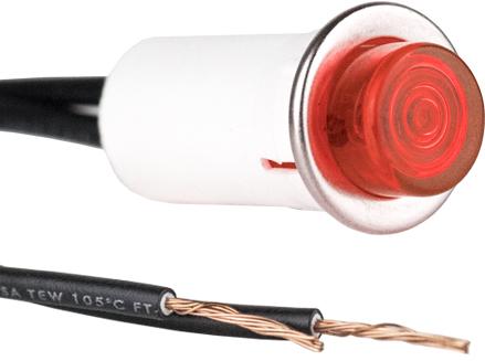 Visual Communications-32R-2111 Panel Mount Indicators Panel Mount Indicator Round 0.5" Neon 125V Wire Red Flat BZL