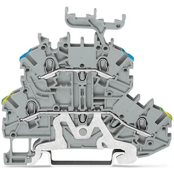WAGO-2000-2257 Bloques terminales del conector Top Job double-deck Terminal Block, ground-through PE-L , with marker carrier, rail mount, 2-Conductor, 3.5 mm wide, gray
