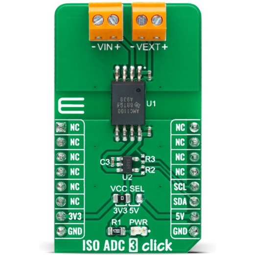 MikroElektronika-MIKROE-4383 Placas y kits de desarrollo para Amplificador IC AMC1100 Special Purpose Amplifier Click Board