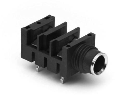 Amphenol-ACJS-HHDR Connector Audio and Video Conn 1/4" Stereo Phone Jack F 3 POS 6.35mm Solder RA Thru-Hole 6 Terminal 1 Port