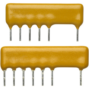 Vishay-CNS471A6 Widerstandsnetzwerke und -Anordnungen Res Thin Film NET 9000K Ohm/900K Ohm/90K Ohm/9K Ohm/0.9K Ohm/0.1K Ohm 0.1% 0.6W ±25ppm/°C VOLT/D Conformal Coated 7-Pin SIP Pin Thru-Hole