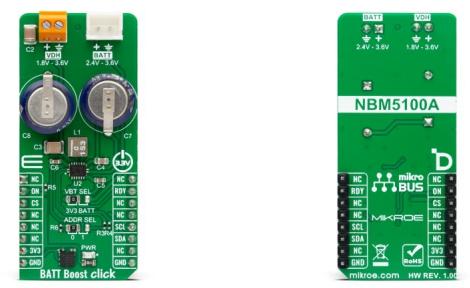 MikroElektronika-MIKROE-5947 Energiemanagement, Entwicklungsplatinen und -kits NBM5100A Battery Management 1.8V to 3.6V Output Click Board