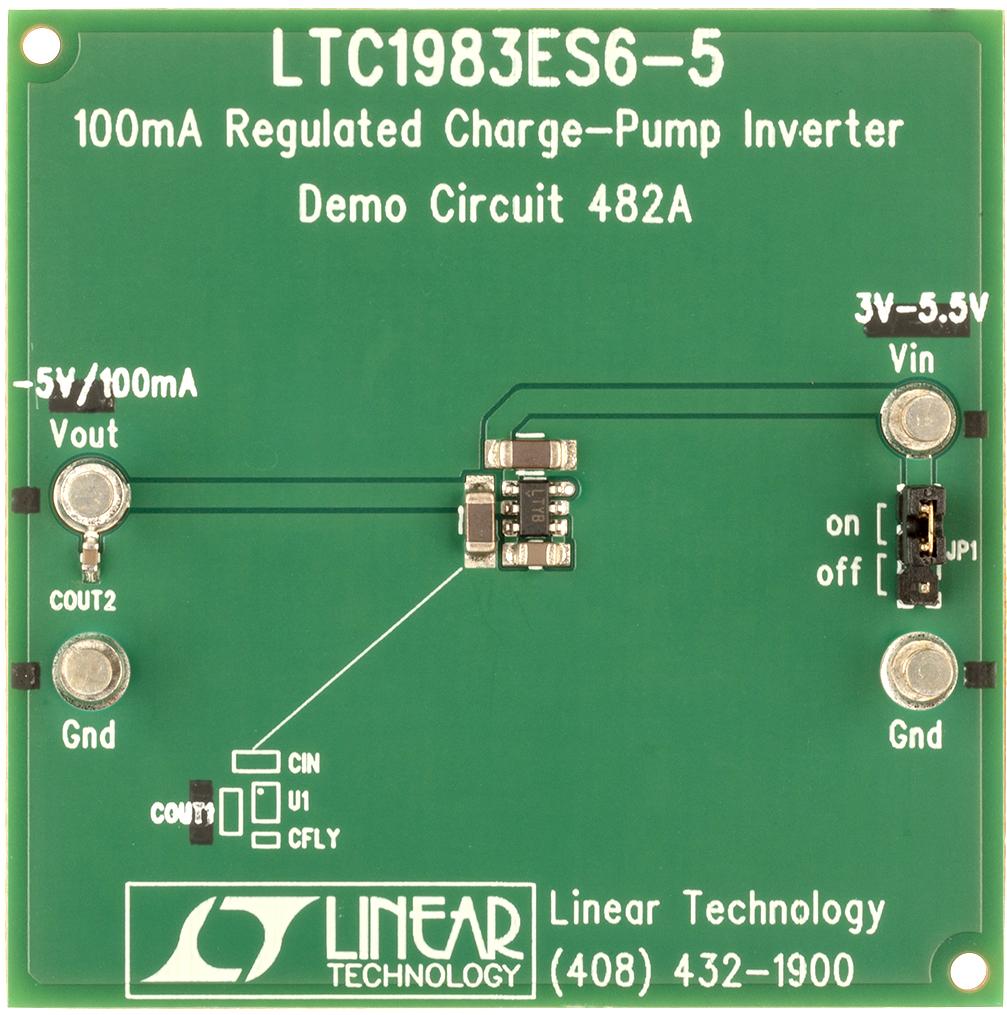 Analog Devices-DC482A Energiemanagement, Entwicklungsplatinen und -kits LTC1983ES6-5, 100mA Regulated Charge-Pump Inverter, 3V to 5.5V Input, –5VOUT, IOUT up to 100mA Max.