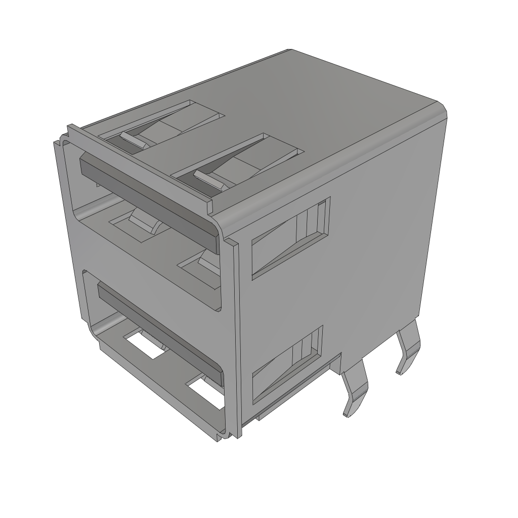 Samtec-USB-A-D-F-B-TH-R Connector USB Conn USB 2.0 Type A RCP 4/4 POS 2.5mm/2mm Solder RA Thru-Hole 8 Terminal 2 Port Tray