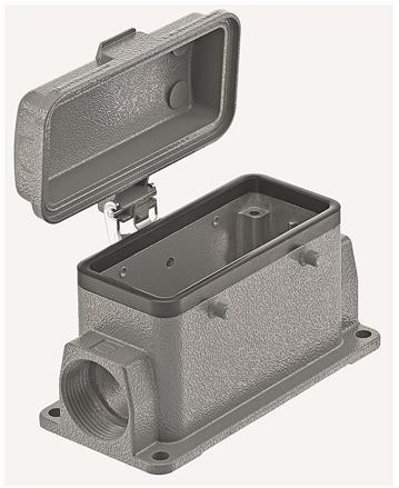 HARTING-09300162260 Schrumpfbalgenadapter Surface Mount Housing 90° 16B Shell Size Powder Die Cast Aluminum Double Lock Han®