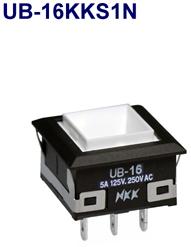 NKK Switches-UB-16KKS1N Botón pulsador Switch Push Button ON ON SPDT Square Button 5A 250VAC 30VDC Alternate Panel Mount Solder Lug