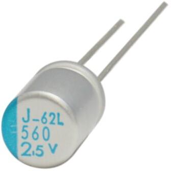 United Chemi Con-APSJ2R5ELL471ME08S Capacitor de polímero de aluminio Cap Aluminum Polymer 470uF 2.5VDC 20%( 5.4 X 8mm) Radial 2mm 0.0045 Ohm 5.2A 2000h 105°C Bulk