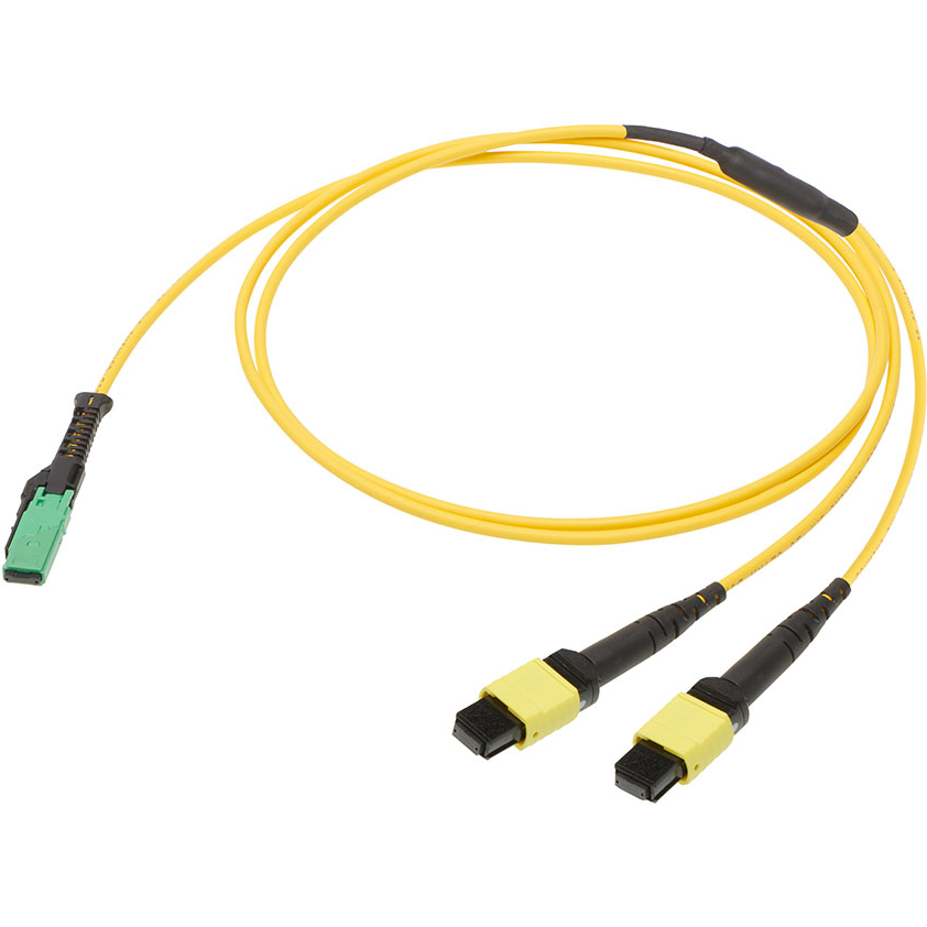 Molex-1062920505 光纤电缆组件 MMC Female-to-(2) MPO Female Fiber Optic Breakout Patch Cord, Singlemode, 16 Fiber BIF Plenum Cable, 5.0mLength, Yellow Cable