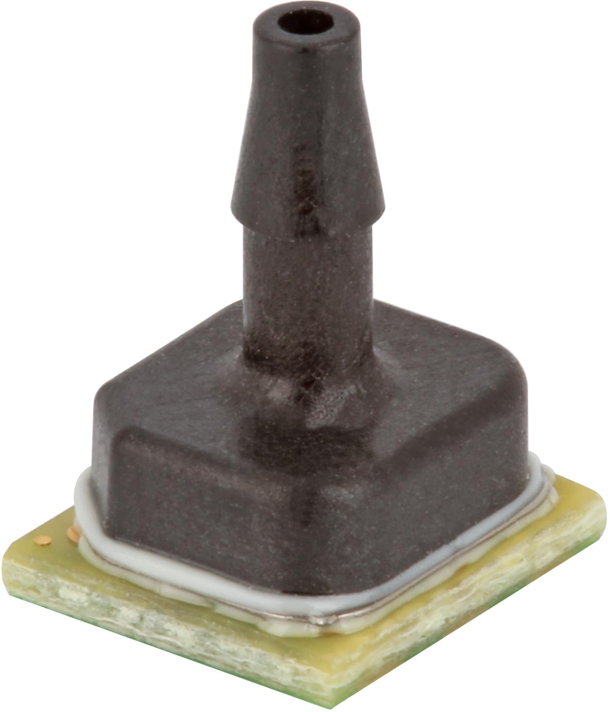 Honeywell-ABP2LANT001BAAA5XX Drucksensor für die Leiterplattenmontage ABP2, Leadless SMT package, Single axial barbed plastic port, Food grade silicone gel, 0 to 1 bar absolute pressure range, Analog output, 10% to 90% transfer function, 5V supply voltage