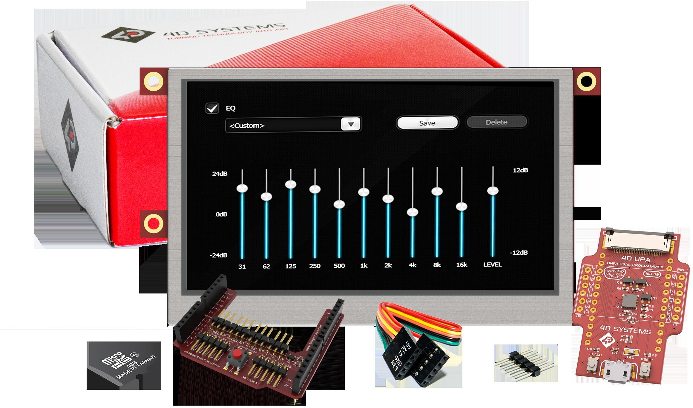 4D Systems-SK-43PT-AR Entwicklungssätze und Werkzeuge Starter Kit for uLCD-43PT-AR with Industrial uSD-4GB and 4D-UPA