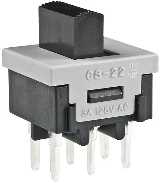 NKK Switches-CS22BNW03 Switch Slide Switch Slide ON None ON DPDT Top Slide 3A 250VAC 50000Cycles PC Pins Thru-Hole