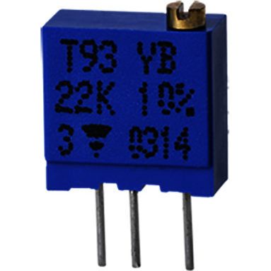 Vishay-T93YA200KT20 Res Cermet Trimmer 20 Ohm 10% 0.5W(1/2W) 21(Elec)/23(Mech)Turns 2.2mm (9.7 X 5 X 11.1mm) Pin Thru-Hole Tube