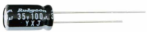 Rubycon-100YXJ22M6.3X11 Kondensator, Aluminium Cap Aluminum Lytic 22uF 100V 20% (6.3 X 11mm) Radial 2.5mm 0.267A 7000h 105°C Bulk