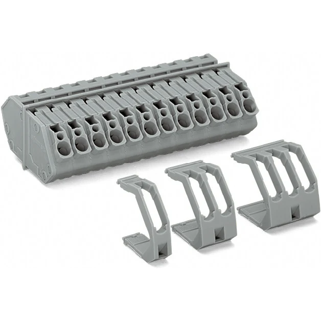 WAGO-826-169 Blocchi terminali connettore Through-Panel Terminal Block, with end Plate and retaining clip, 9-pole, for Plate thickness 1-4 mm, 7 mm wide, gray