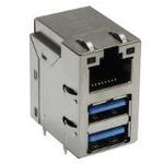 Conn RJ-45/Dual USB 3.0 F/(2)F 8/9/9 POS 1.27mm/(0.5mm/1mm/1.5)mm Solder RA Thru-Hole 32 Terminal 1/1/1 Port