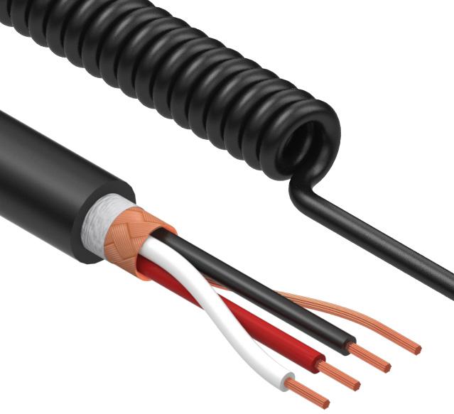 Tensility International-31-00022 Kabel, Mehrleiter Coiled Cable Braid Thermoplastic Elastomer 3Conductors 20AWG 5.4mm 300V Black Thermoplastic Polyurethane 2.23m
