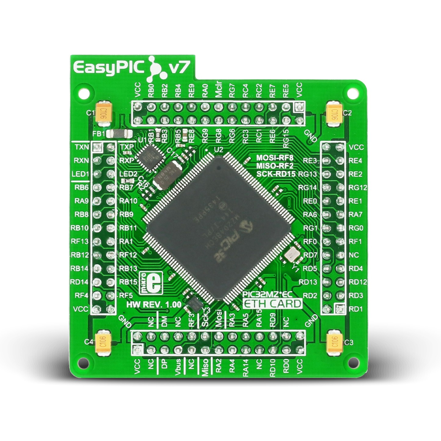 MikroElektronika-MIKROE-2558 Eingebettete Systementwicklungsboards und -kits PIC32MZ2048ECH144 Microcontroller Daughter Card 0.032768MHz/24MHz/25MHz/200MHz CPU 512KB RAM 2MB Flash
