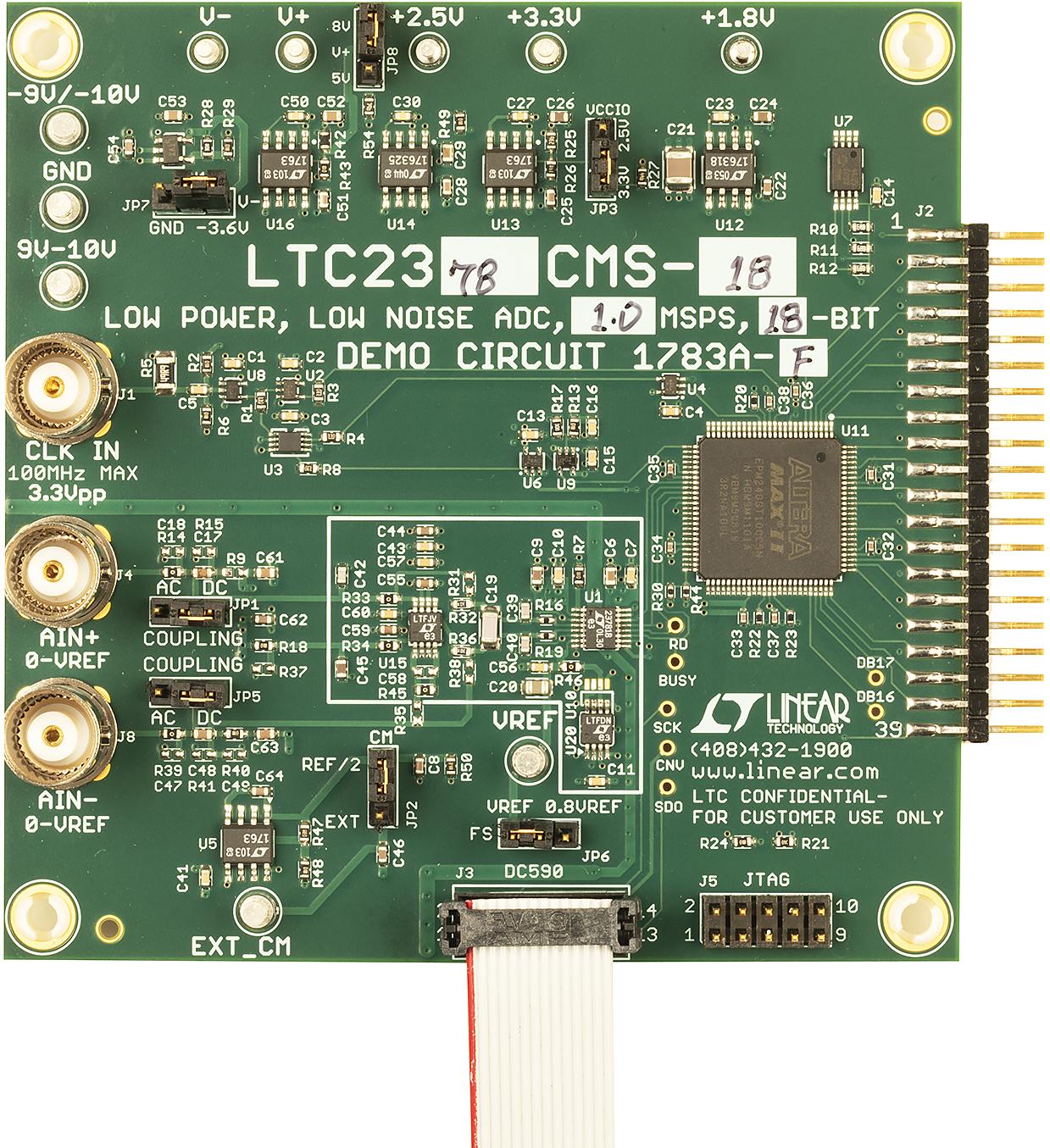 Analog Devices-DC1783A-F Data Conversion Development Boards and Kits LTC2378-18 with LTC6655-5/LT6350 Demo Board, 18-Bit, 1Msps, SAR ADC with 102dB SNR. Requires DC718 or DC2026