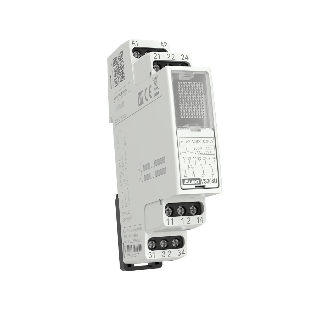 ELKO EP North America-VS308U/RED Power Relays Power Relay 12/240VDC 12/240VAC 8A 3PDT(17.6x64x90)mm DIN Rail