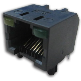Amphenol Communications Solutions-RJHSE706JA4 Steckverbinder, Telefon und Telekommunikation Modular Jack - Right Angle, Input Output Connectors 6P6C, Right Angle, without shield, with LEDs