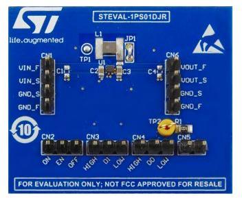 STMicroelectronics-STEVAL-1PS01DJR Energiemanagement, Entwicklungsplatinen und -kits ST1PS01DJR DC to DC Converter and Switching Regulator Chip 1.8V to 2.8V Output Evaluation Board