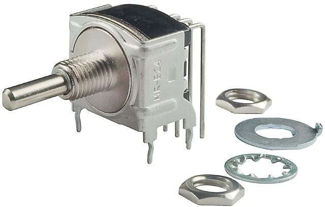 NKK Switches-MRB24H Switch Rotary Switch Rotary ON ON ON DP3T 3 Flatted Shaft PC Pins 0.1A 28VAC 28VDC 0.4VA